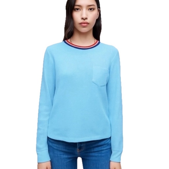 REDONE Sky Blue Pocket Women’s Thermal Long Sleeve Shirt Size Small - Picture 1 of 8